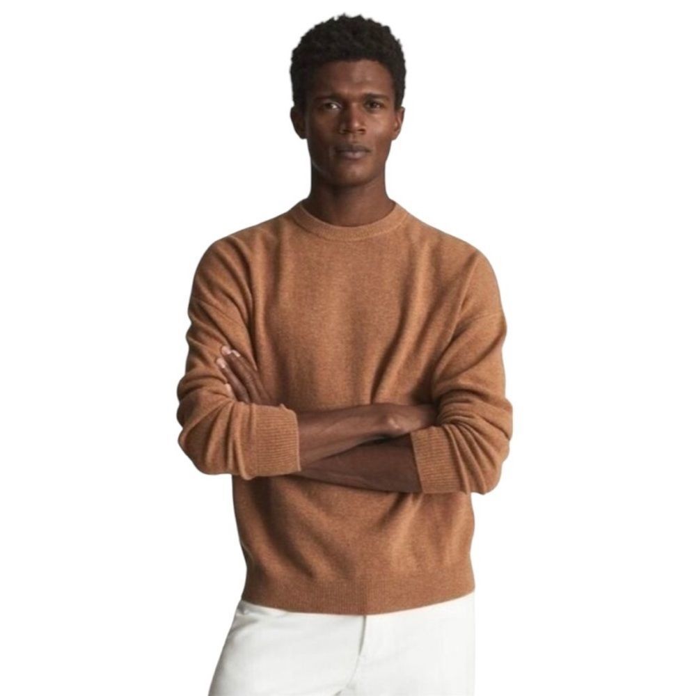 Reiss Men’s Parks Soft Extra Fine Merino Wool Crewneck Sweater Size XL Camel